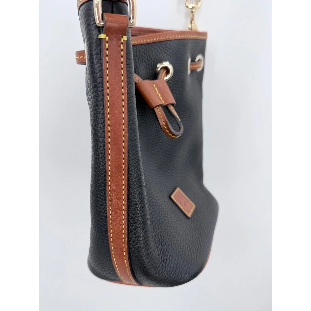Dooney & Bourke Bucket Bag Women Small Black Tan Pebbled Leather Crossbody